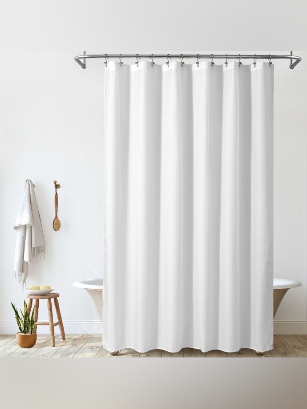 TWO Awesome Home White Solid Fabric Shower Curtain Grommet Top for Bathroom